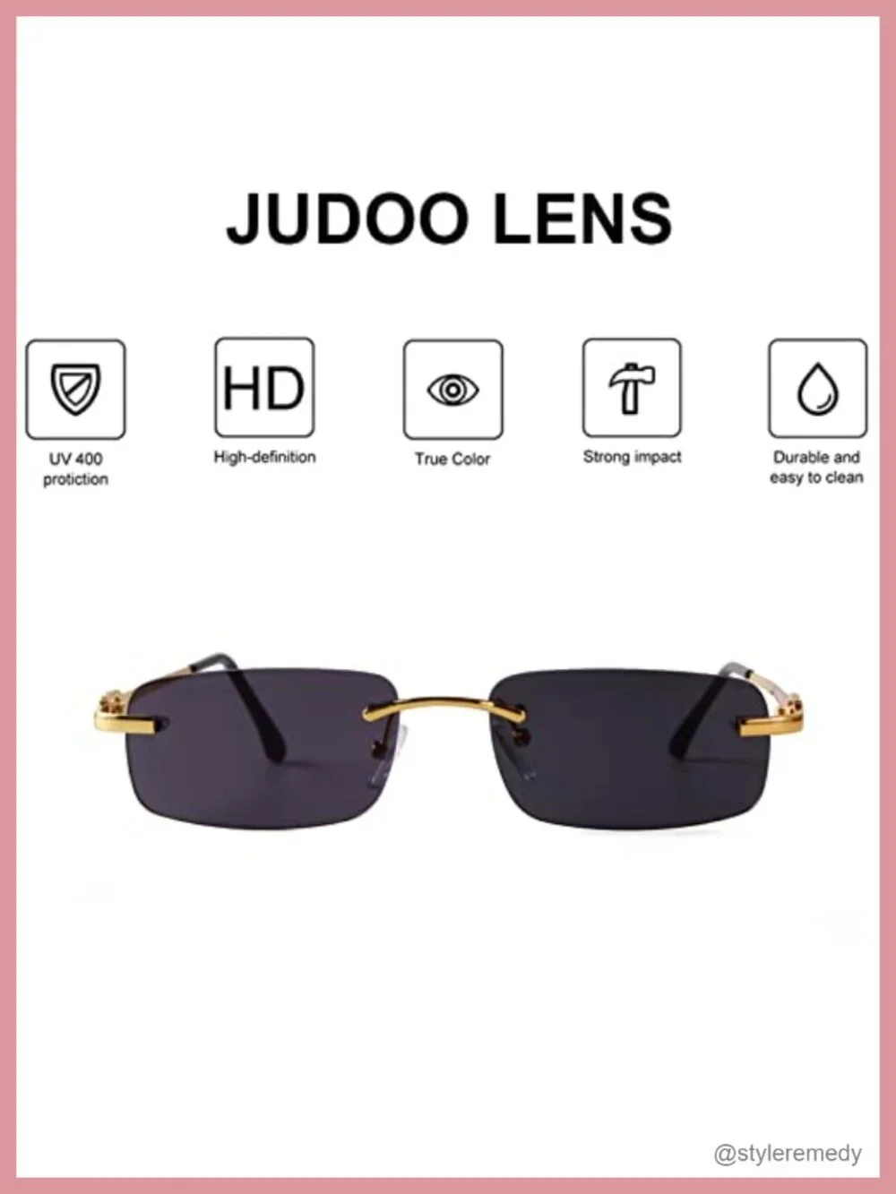 Retro Rimless Rectangle Sunglasses UV400 Protection Metal Frame Non-Polarized
